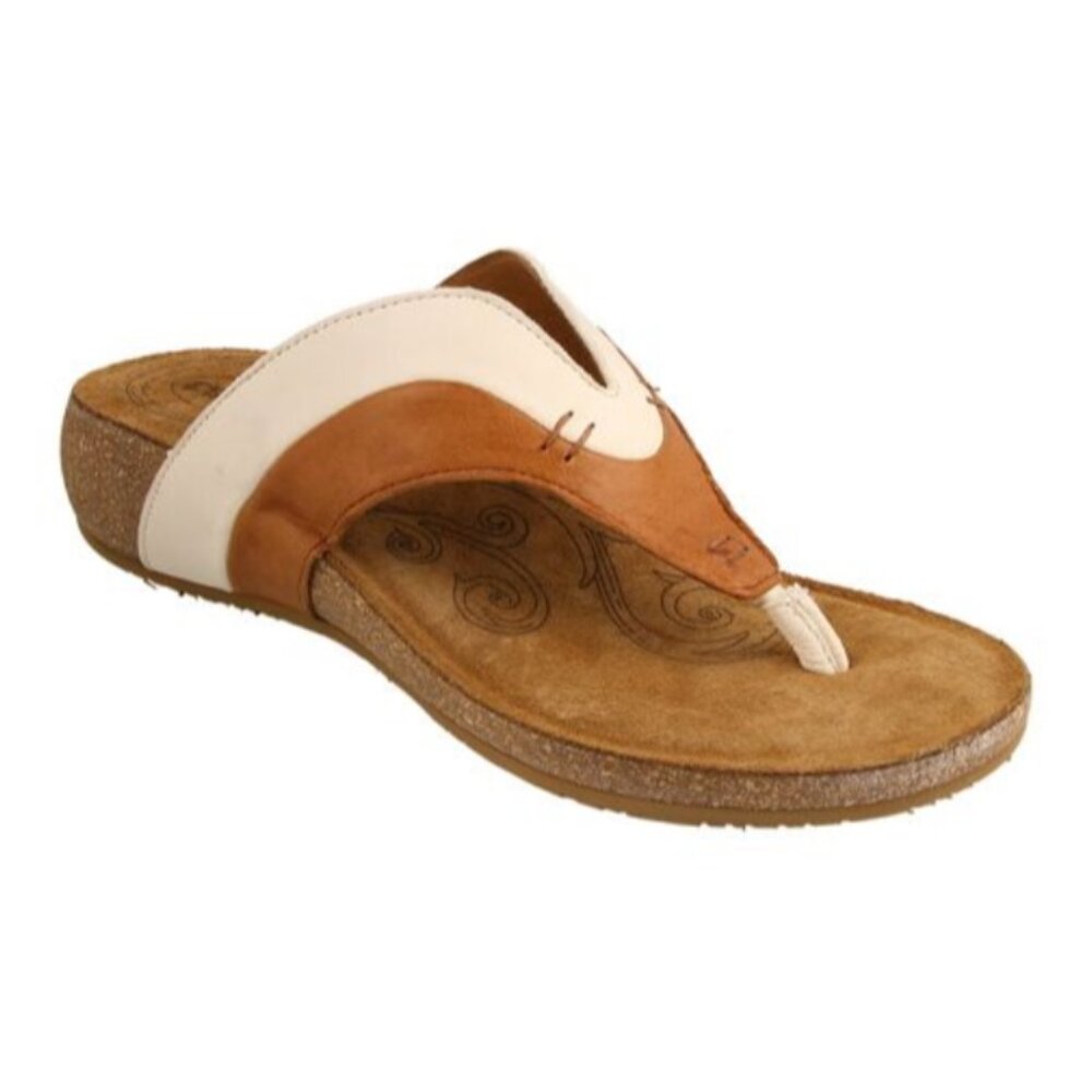 TAOS Sun Queen Brown & Ivory Leather Thong Sandals